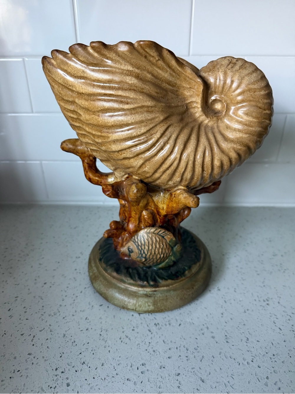Sea Shell Sculptural Accent - Gold Brown Decorative Home Art